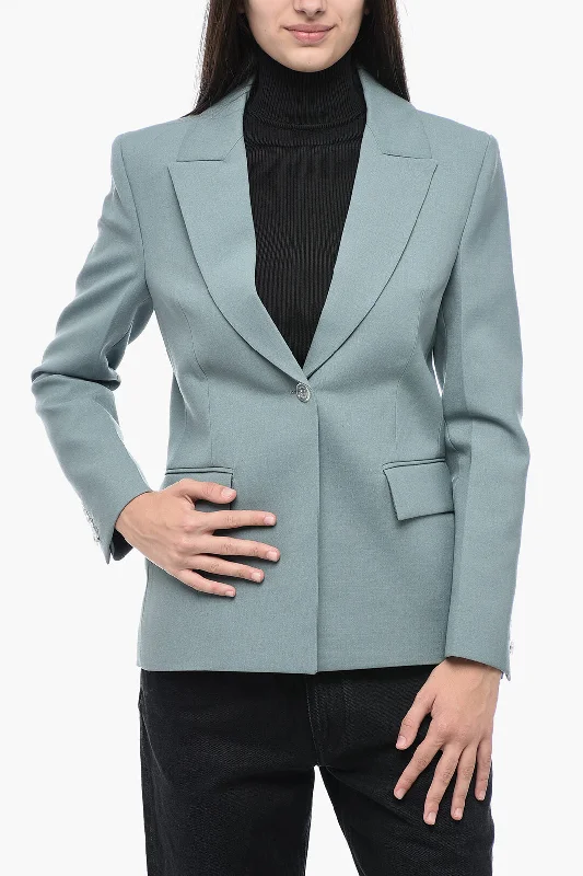 Off-White Formal Wool Blended Blazer With Waist Pleat 46 Italian Size