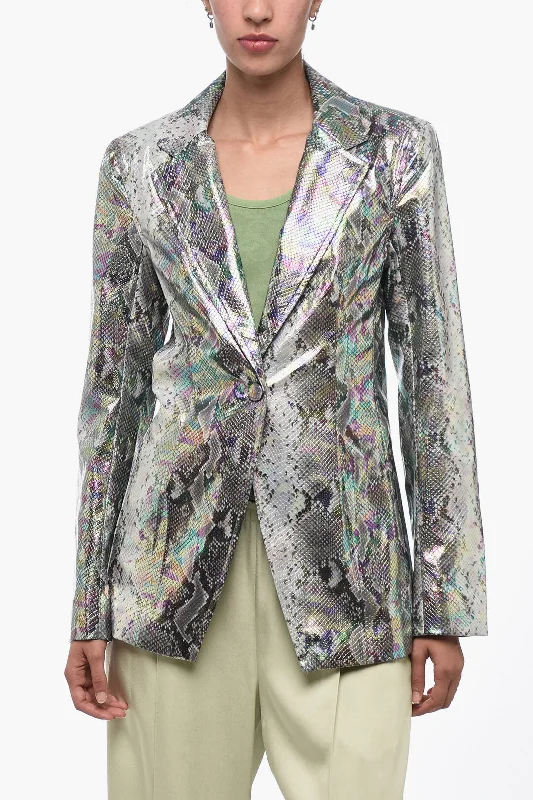 Rotate Single-Breasted Python Printed Eco-Leather Blazer 38 Italian Size