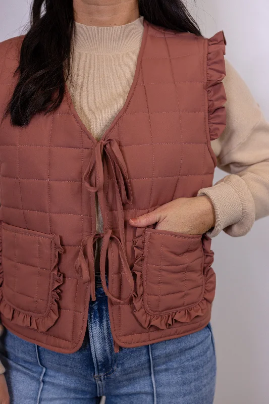 Ruffled Up Mauve Puffer Vest