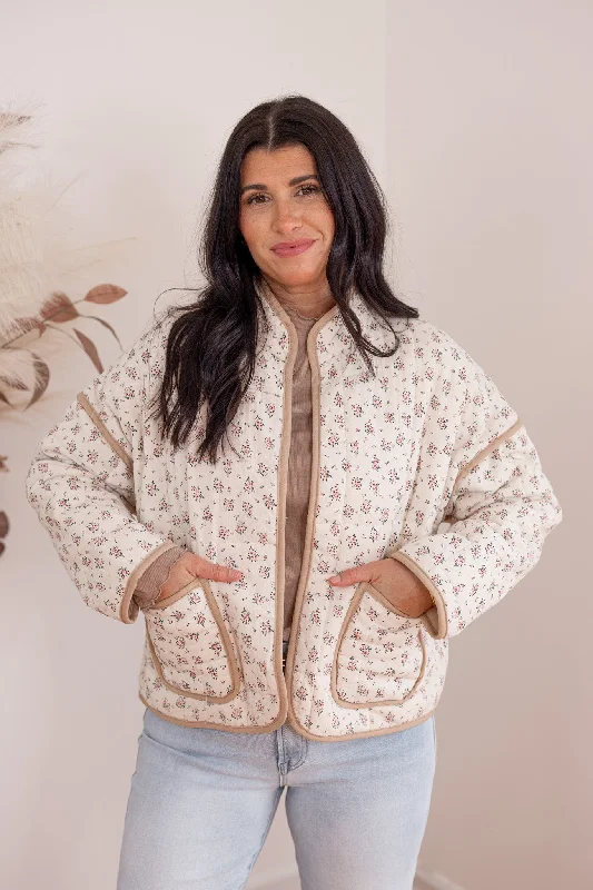 Winter Florals Cream Quilted Jacket