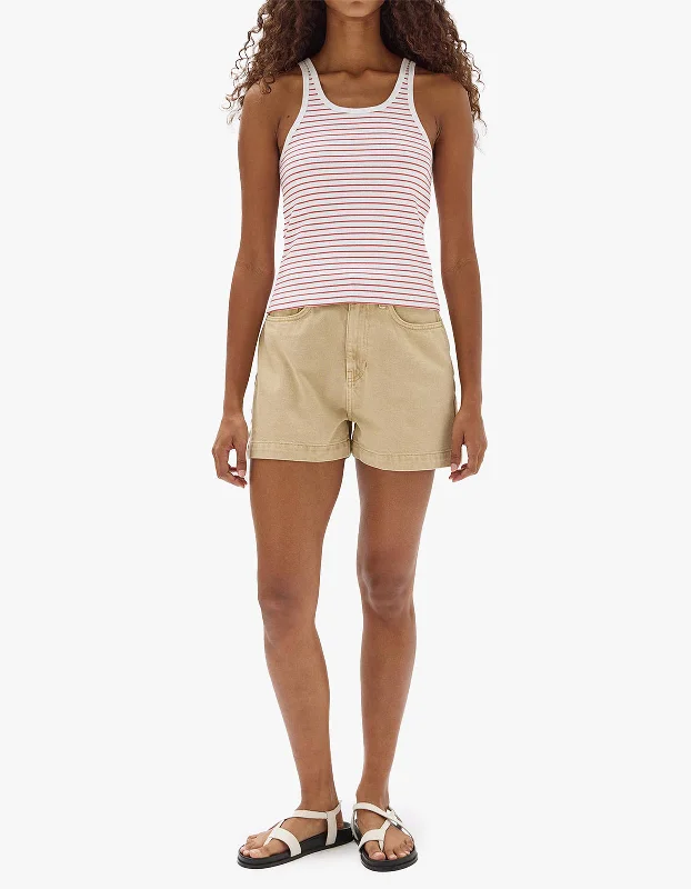 Drew Stripe Rib Tank - Papaya/White